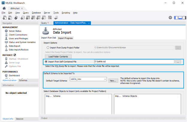 MySQL database from a backup file